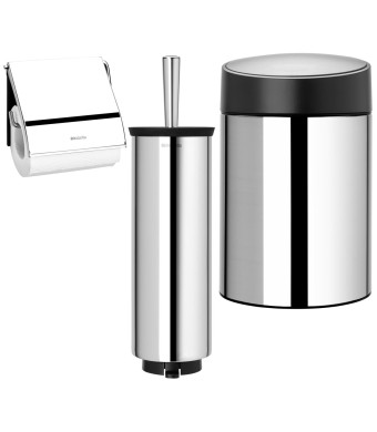 סט לשירותים מבריק עם פח נתלה Brabantia: פח סלייד נתלה מבריק, מכסה שחור מט 5 ליטר + מברשת אסלה עם אפשרות תלייה + מתקן קיר לנייר טואלט ברבנטיה + משלוח חינם + הנחה 10% לנרשמים לניוזלטר 