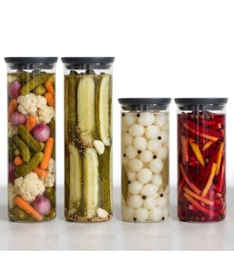 סט 4 מיכלי זכוכית 1.1 + 1.9 ליטר, מכסה פלסטיק אפור כהה Brabantia - ללא BPA + עכשיו במבצע 25% הנחת פסח SALE