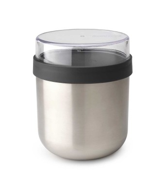 כוס תרמית למרק 0.5 ליטר Make & Take נירוסטה, מכסה פלסטיק ללא BPA שקוף ואפור כהה לתוספות Brabantia + הנחה 10% לנרשמים לניוזלטר
