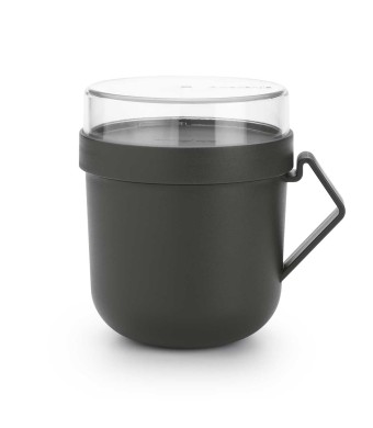 כוס למרק 0.6 ליטר Make & Take פלסטיק ללא BPA אפור כהה Brabantia עם מכסה שקוף לתוספות + הנחה 10% לנרשמים לניוזלטר