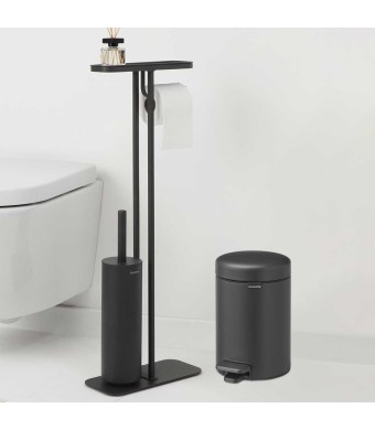 סט לשירותים אפור כהה מינרלי Brabantia: פח פדל 3 ליטר NewIcon + באטלר - מעמד לנייר טואלט, מברשת אסלה זיפים ומדף MindSet ברבנטיה + משלוח חינם + הנחה 10% לנרשמים לניוזלטר