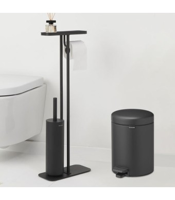 סט לשירותים אפור כהה מינרלי Brabantia: פח פדל 5 ליטר NewIcon + באטלר - מעמד לנייר טואלט, מברשת אסלה זיפים ומדף MindSet ברבנטיה + משלוח חינם + הנחה 10% לנרשמים לניוזלטר