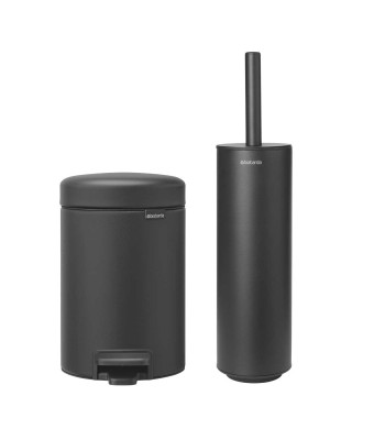 סט לשירותים אפור כהה מינרלי Brabantia: פח פדל 3 ליטר NewIcon + מברשת אסלה סיליקון עם אפשרות תלייה MindSet ברבנטיה + משלוח חינם + הנחה 10% לנרשמים לניוזלטר
