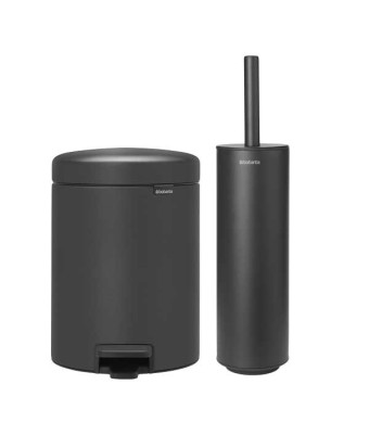 סט לשירותים אפור כהה מינרלי Brabantia: פח פדל 5 ליטר NewIcon + מברשת אסלה סיליקון עם אפשרות תלייה MindSet ברבנטיה + משלוח חינם + הנחה 10% לנרשמים לניוזלטר