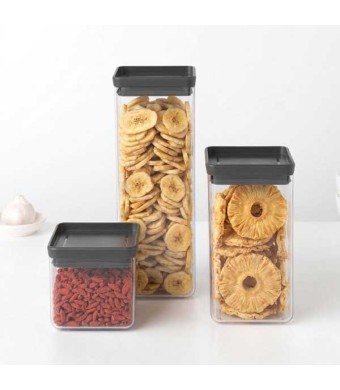 סט 3 מיכלי אחסון פלסטיק שקוף 0.7 + 1.6 + 2.5 ליטר, מכסה אפור כהה Brabantia - ללא BPA + עכשיו במבצע 25% הנחת פסח SALE