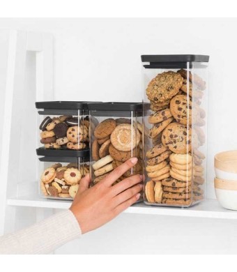 סט 4 מיכלי אחסון פלסטיק שקוף 0.7 + 1.6 + 2.5 ליטר, מכסה אפור כהה Brabantia - ללא BPA + עכשיו במבצע 25% הנחת פסח SALE