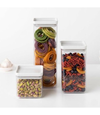 סט 3 מיכלי אחסון פלסטיק שקוף 0.7 + 1.6 + 2.5 ליטר, מכסה אפור בהיר Brabantia - ללא BPA + עכשיו במבצע 25% הנחת פסח SALE