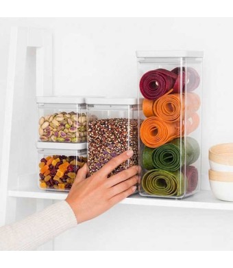 סט 4 מיכלי אחסון פלסטיק שקוף 0.7 + 1.6 + 2.5 ליטר, מכסה אפור בהיר Brabantia - ללא BPA + עכשיו במבצע 25% הנחת פסח SALE