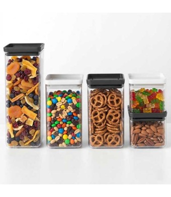 סט 5 מיכלי אחסון פלסטיק שקוף 0.7 + 1.6 + 2.5 ליטר, מכסה אפור בהיר וכהה Brabantia - ללא BPA + עכשיו במבצע 25% הנחת פסח SALE