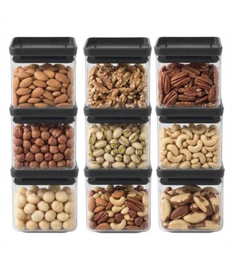 סט 9 מיכלי אחסון פלסטיק שקוף 0.7 ליטר, מכסה אפור כהה Brabantia - ללא BPA + עכשיו במבצע 25% הנחת פסח SALE