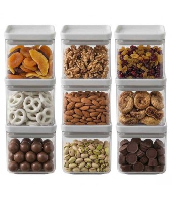 סט 9 מיכלי אחסון פלסטיק שקוף 0.7 ליטר, מכסה אפור בהיר Brabantia - ללא BPA + עכשיו במבצע 25% הנחת פסח SALE