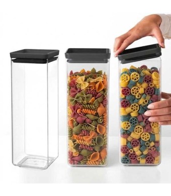 סט 3 מיכלי אחסון פלסטיק שקוף 2.5 ליטר, מכסה אפור כהה Brabantia - ללא BPA + עכשיו במבצע 25% הנחת פסח SALE