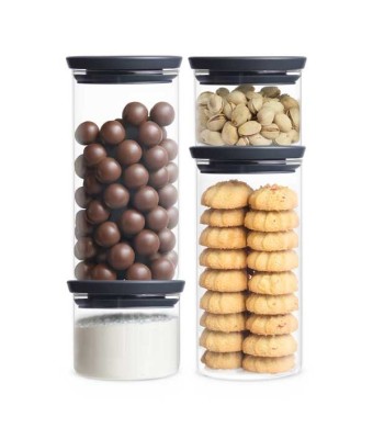 סט 4 מיכלי זכוכית 0.3 + 1.1 ליטר, מכסה אפור כהה Brabantia + עכשיו במבצע 25% הנחה SALE