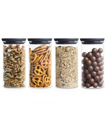 סט 4 מיכלי זכוכית 1.1 ליטר, מכסה אפור כהה Brabantia + עכשיו במבצע 25% הנחה SALE