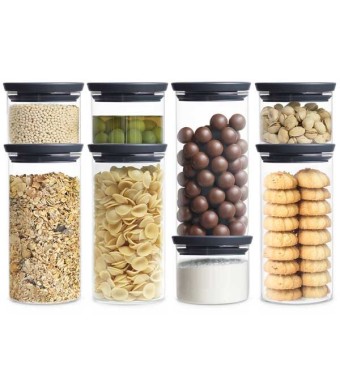 סט 8 מיכלי זכוכית 0.3 + 1.1 ליטר, מכסה אפור כהה Brabantia + עכשיו במבצע 25% הנחה SALE