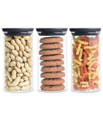 סט 3 מיכלי זכוכית 1.1 ליטר, מכסה אפור כהה Brabantia + עכשיו במבצע 25% הנחה SALE