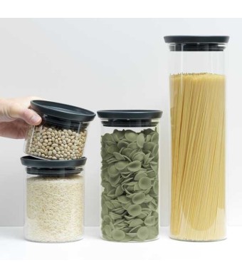 סט 4 מיכלי זכוכית 0.3 + 0.6 + 1.1 + 1.9 ליטר, מכסה אפור כהה Brabantia + עכשיו במבצע 25% הנחה SALE