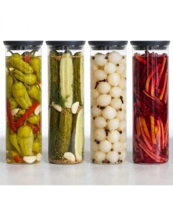 סט 4 מיכלי זכוכית 1.9 ליטר, מכסה פלסטיק​ אפור כהה Brabantia - ללא BPA + עכשיו במבצע 25% הנחת פסח SALE