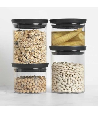 סט 4 מיכלי זכוכית 0.3 + 0.6 ליטר, מכסה אפור כהה Brabantia + עכשיו במבצע 25% הנחה SALE