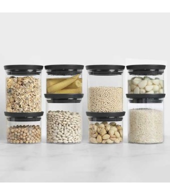 סט 8 מיכלי זכוכית 0.3 + 0.6 ליטר, מכסה אפור כהה Brabantia + עכשיו במבצע 25% הנחה SALE