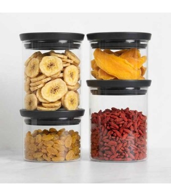 סט 4 מיכלי זכוכית 0.3 + 0.6 ליטר, מכסה פלסטיק אפור כהה Brabantia - ללא BPA + עכשיו במבצע 25% הנחת פסח SALE