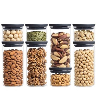 סט 8 מיכלי זכוכית 0.3 + 1.1 ליטר, מכסה​ פלסטיק אפור כהה Brabantia - ללא BPA + עכשיו במבצע 25% הנחת פסח SALE