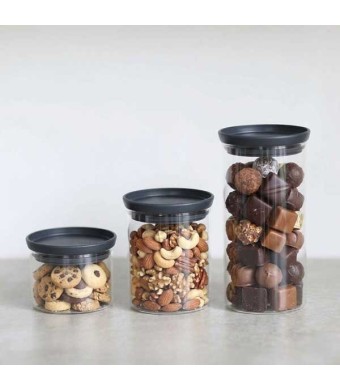 סט 3 מיכלי זכוכית 0.3 + 0.6 + 1.1 ליטר, מכסה אפור כהה Brabantia - ללא BPA + עכשיו במבצע 25% הנחת פסח SALE