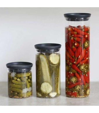 סט 3 מיכלי זכוכית 0.6 + 1.1 + 1.9 ליטר, מכסה אפור כהה Brabantia - ללא BPA + עכשיו במבצע 25% הנחת פסח SALE