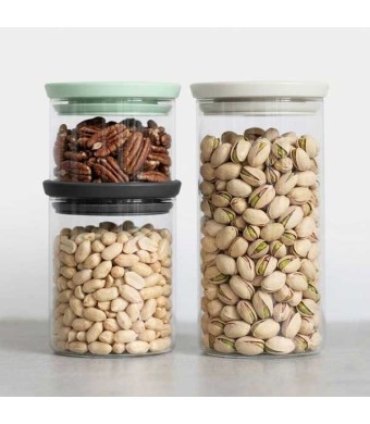 סט 3 מיכלי זכוכית 0.3 + 0.6 + 1.1 ליטר, מכסה ​פלסטיק - ג׳ייד, אפור בהיר וכהה Brabantia - ללא BPA + עכשיו במבצע 25% הנחת פסח SALE