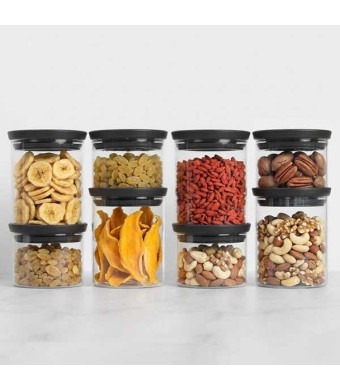 סט 8 מיכלי זכוכית 0.3 + 0.6 ליטר, מכסה​ פלסטיק אפור כהה Brabantia - ללא BPA + עכשיו במבצע 25% הנחת פסח SALE