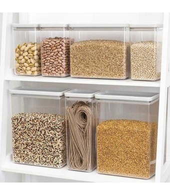 סט 7 מיכלי אחסון פלסטיק שקוף 5.4 + 3.5 + 2.5 + 1.6 ליטר, מכסה אפור בהיר Brabantia - ללא BPA + עכשיו במבצע 25% הנחת פסח SALE