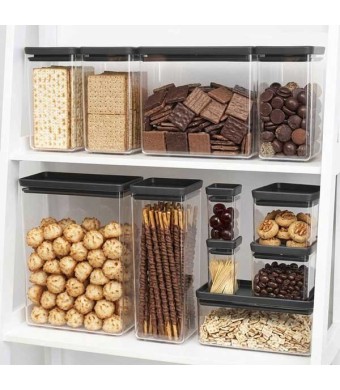 סט 11 מיכלי אחסון פלסטיק שקוף 5.4 + 3.5 + 1.6 + 1.5+ 0.7 + 0.15 ליטר, מכסה אפור כהה Brabantia ללא BPA + עכשיו במבצע 25% הנחת פסח SALE