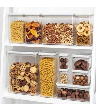 סט 11 מיכלי אחסון פלסטיק שקוף 5.4 + 3.5 + 1.6 + 1.5 + 0.7 + 0.15 ליטר, מכסה אפור בהיר Brabantia - ללא BPA + עכשיו במבצע 25% הנחת פסח SALE