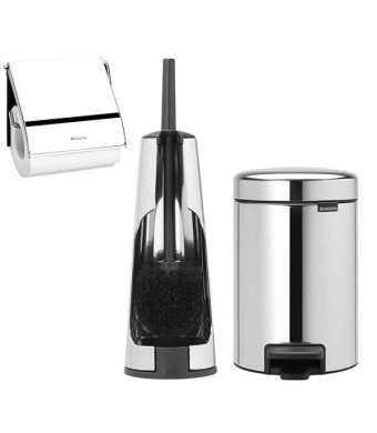 סט לשירותים מבריק Brabantia: פח פדל 3 ליטר NewIcon + מברשת אסלה קונית + מתקן קיר לנייר טואלט ברבנטיה + משלוח חינם + הנחה 10% לנרשמים לניוזלטר