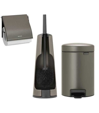 סט לשירותים פלטינום Brabantia: פח פדל 3 ליטר NewIcon + מברשת אסלה קונית + מתקן קיר לנייר טואלט ברבנטיה + משלוח חינם + הנחה 10% לנרשמים לניוזלטר