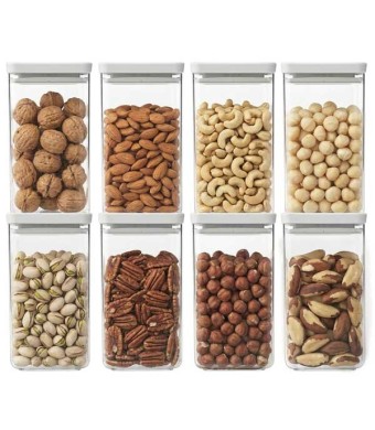 סט 8 מיכלי אחסון פלסטיק שקוף 1.6 ליטר, מכסה אפור בהיר Brabantia - ללא BPA + עכשיו במבצע 25% הנחת פסח SALE