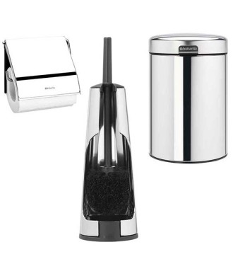סט לשירותים מבריק עם פח נתלה Brabantia: פח נתלה 3 ליטר NewIcon + מברשת אסלה קונית + מתקן קיר לנייר טואלט ברבנטיה + משלוח חינם + הנחה 10% לנרשמים לניוזלטר