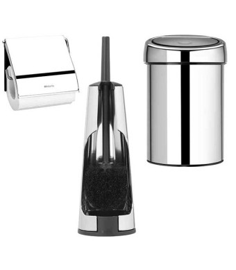 סט לשירותים מבריק עם פח נתלה Brabantia: פח טאץ נתלה 3 ליטר + מברשת אסלה קונית + מתקן קיר לנייר טואלט ברבנטיה + משלוח חינם + הנחה 10% לנרשמים לניוזלטר