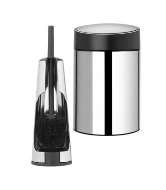 סט לשירותים מבריק עם פח נתלה Brabantia: פח סלייד נתלה מבריק, מכסה שחור מט 5 ליטר + מברשת אסלה קונית ברבנטיה + משלוח חינם + הנחה 10% לנרשמים לניוזלטר 