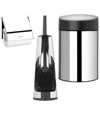 סט לשירותים מבריק עם פח נתלה Brabantia: פח סלייד נתלה מבריק, מכסה שחור מט 5 ליטר + מברשת אסלה קונית + מתקן קיר לנייר טואלט ברבנטיה + משלוח חינם + הנחה 10% לנרשמים לניוזלטר