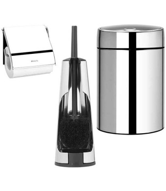סט לשירותים מבריק עם פח נתלה Brabantia: פח סלייד נתלה מבריק 5 ליטר + מברשת אסלה קונית + מתקן קיר לנייר טואלט ברבנטיה + משלוח חינם + הנחה 10% לנרשמים לניוזלטר 