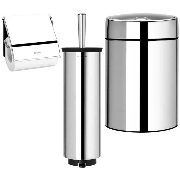 סט לשירותים, נתלה מבריק Brabantia: פח סלייד נתלה מבריק 5 ליטר + מברשת אסלה עם אפשרות תלייה + מתקן קיר לנייר טואלט ברבנטיה + משלוח חינם + הנחה 10% לנרשמים לניוזלטר