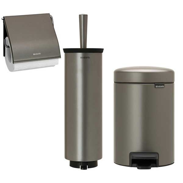 סט לשירותים פלטינום Brabantia: פח פדל 3 ליטר NewIcon + מברשת אסלה עם אפשרות תלייה + מתקן קיר לנייר טואלט ברבנטיה + משלוח חינם + הנחה 10% לנרשמים לניוזלטר