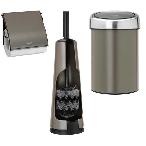 סט לשירותים פלטינום עם פח נתלה Brabantia: פח טאץ נתלה 3 ליטר + מברשת אסלה קונית + מתקן קיר לנייר טואלט ברבנטיה + משלוח חינם + הנחה 10% לנרשמים לניוזלטר