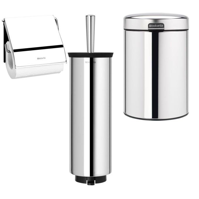 סט לשירותים, נתלה מבריק Brabantia: פח נתלה 3 ליטר NewIcon + מברשת אסלה עם אפשרות תלייה + מתקן קיר לנייר טואלט ברבנטיה + משלוח חינם + הנחה 10% לנרשמים לניוזלטר