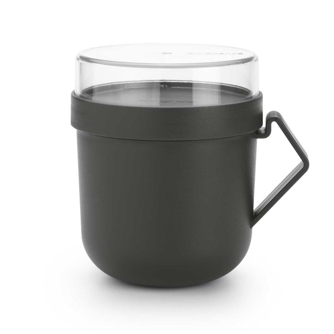 כוס למרק 0.6 ליטר Make & Take פלסטיק ללא BPA אפור כהה Brabantia עם מכסה שקוף לתוספות + הנחה 10% לנרשמים לניוזלטר