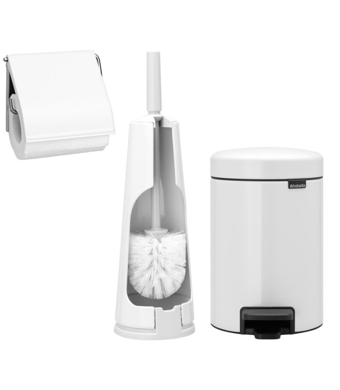 סט לבן לשירותים Brabantia: פח פדל 3 ליטר NewIcon + מברשת אסלה קונית + מתקן קיר לנייר טואלט ברבנטיה + משלוח חינם + הנחה 10% לנרשמים לניוזלטר