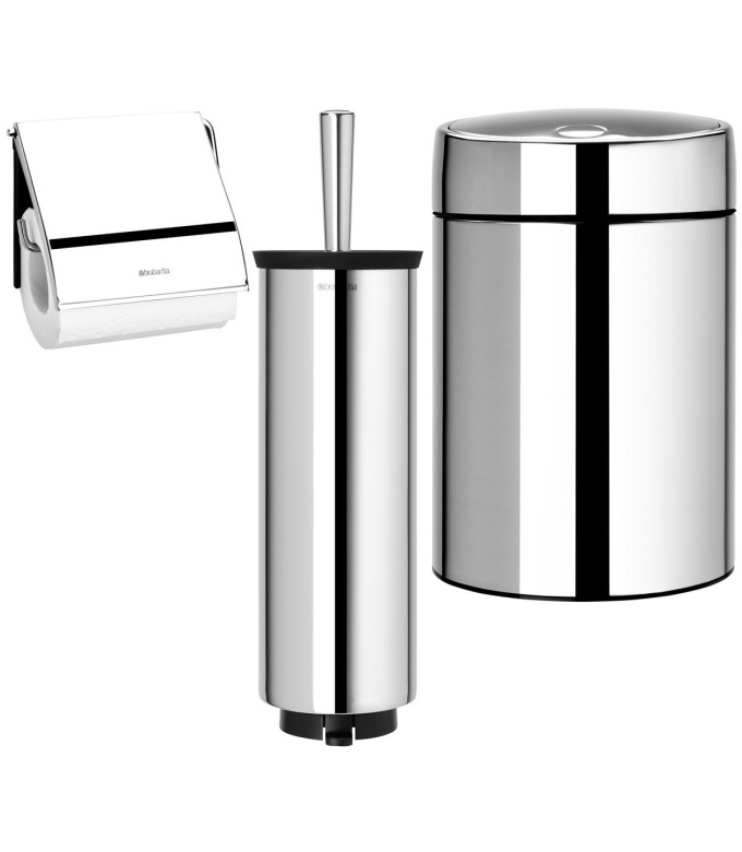 סט לשירותים, נתלה מבריק Brabantia: פח סלייד נתלה מבריק 5 ליטר + מברשת אסלה עם אפשרות תלייה + מתקן קיר לנייר טואלט ברבנטיה + משלוח חינם + הנחה 10% לנרשמים לניוזלטר