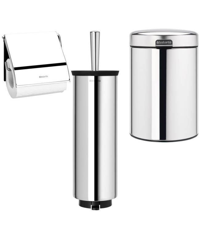 סט לשירותים, נתלה מבריק Brabantia: פח נתלה 3 ליטר NewIcon + מברשת אסלה עם אפשרות תלייה + מתקן קיר לנייר טואלט ברבנטיה + משלוח חינם + הנחה 10% לנרשמים לניוזלטר