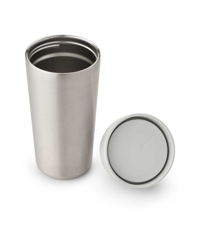 כוס תרמית 360 מ״ל Make & Take נירוסטה, מכסה פלסטיק ללא BPA אפור בהיר Brabantia + עכשיו במבצע 40% הנחת ראש השנה SALE